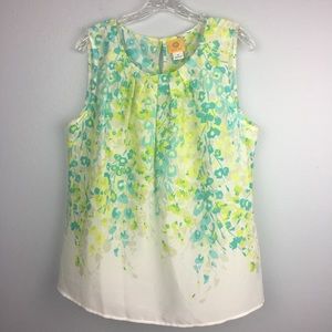 BEAUTIFUL BLOUSE WITH GREEN AND YELLOW FLOWERS